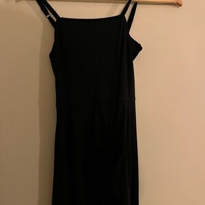 Elegant Black Midi Spaghetti Strap Dress With Tie Up Detail